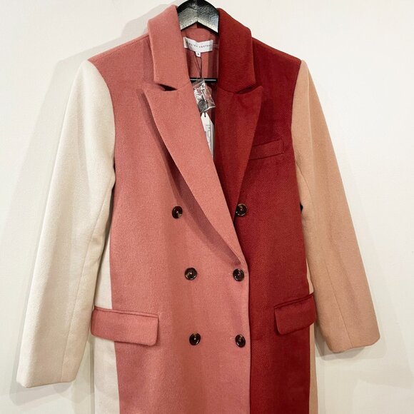 New English Factory Colorblock Wool Blend Coat Pink Red Medium $280 - Picture 4 of 7